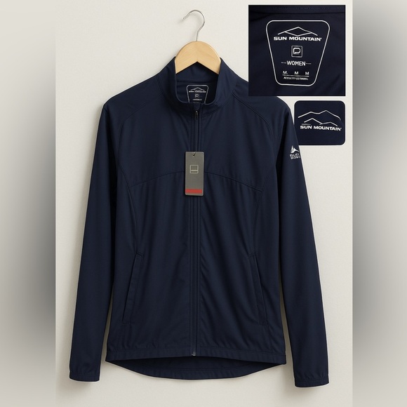 NWT SUN MOUNTAIN SUMMIT LIGHT JACKET Women’s Sz M Navy Windproof Water Repellent - Picture 2 of 11